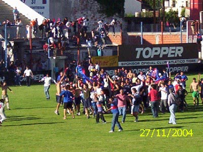Tigre entrando al campo de juego para dar la vuelta