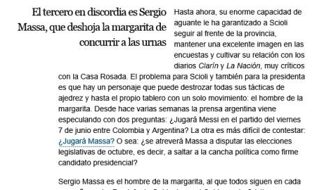 El diario “El País” de España destaca la figura de Sergio Massa El diario “El País” de España destaca la figura de Sergio Massa