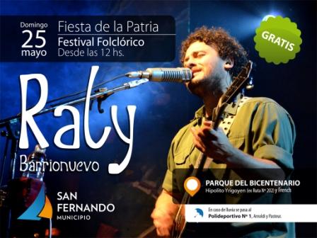 25 de Mayo en San Fernando: Raly Barrionuevo, Acto Cívico, ‘Festejo de los bombos’ y gran festival popular