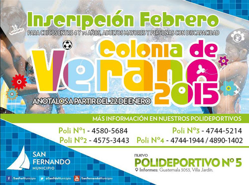 Comienzan las inscripciones para las Colonias de febrero en San Fernando. Comienzan las inscripciones para las Colonias de febrero en San Fernando.