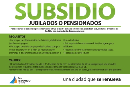 San Fernando eximirá del cobro de sus tasas a más jubilados y pensionados