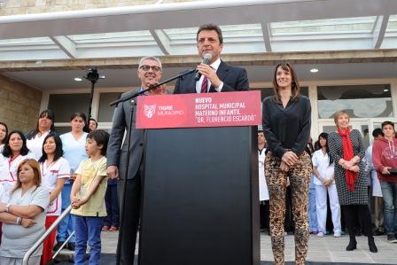 Sergio Massa, Julio Zamora y Malena Galmarini - Hospital Materno Infantil de Tigre