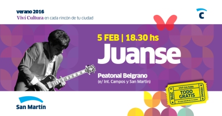 Juanse brindará un show gratuito en San Martín Juanse brindará un show gratuito en San Martín
