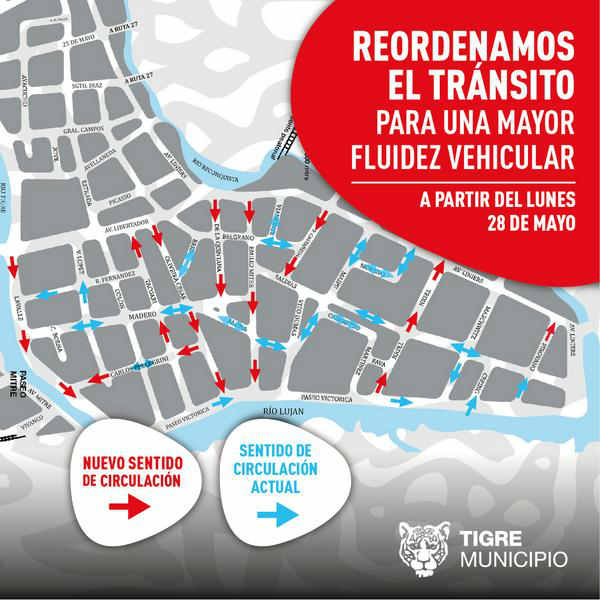 Nuevo sentido de circulación en más calles de Tigre centro
