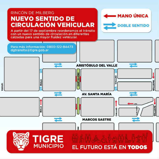 Tigre efectúa nuevos sentidos de circulación en calles de Rincón de Milberg