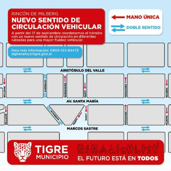 Tigre efectúa nuevos sentidos de circulación en calles de Rincón de Milberg