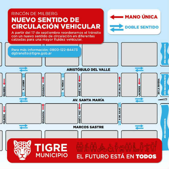 Tigre efectúa nuevos sentidos de circulación en calles de Rincón de Milberg