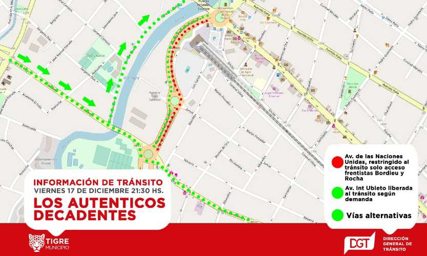 Modificaciones en el tránsito por el recital de los Auténticos Decadentes
