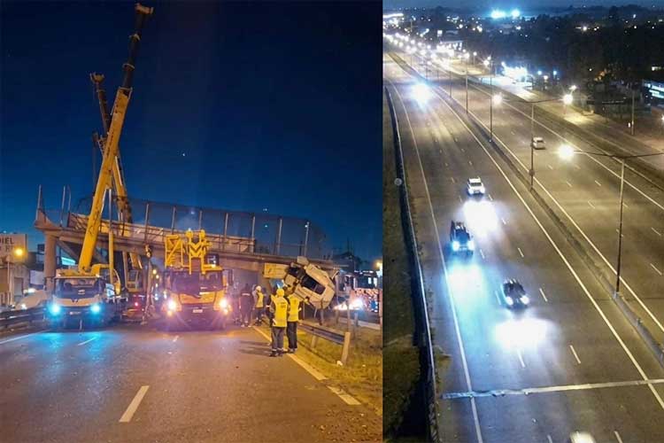 Panamericana: más de 70 personas trabajaron durante 25 horas para remover el puente peatonal derrumbado