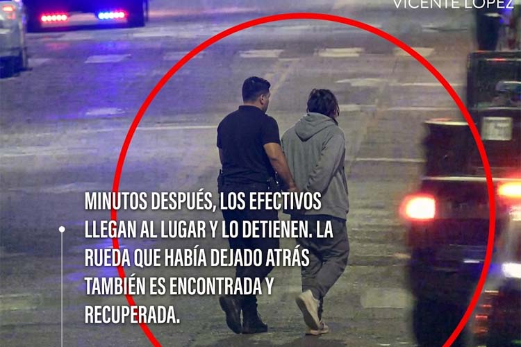 Robó una rueda de auxilio en Villa Martelli, quedó registrado por las cámaras y terminó detenido